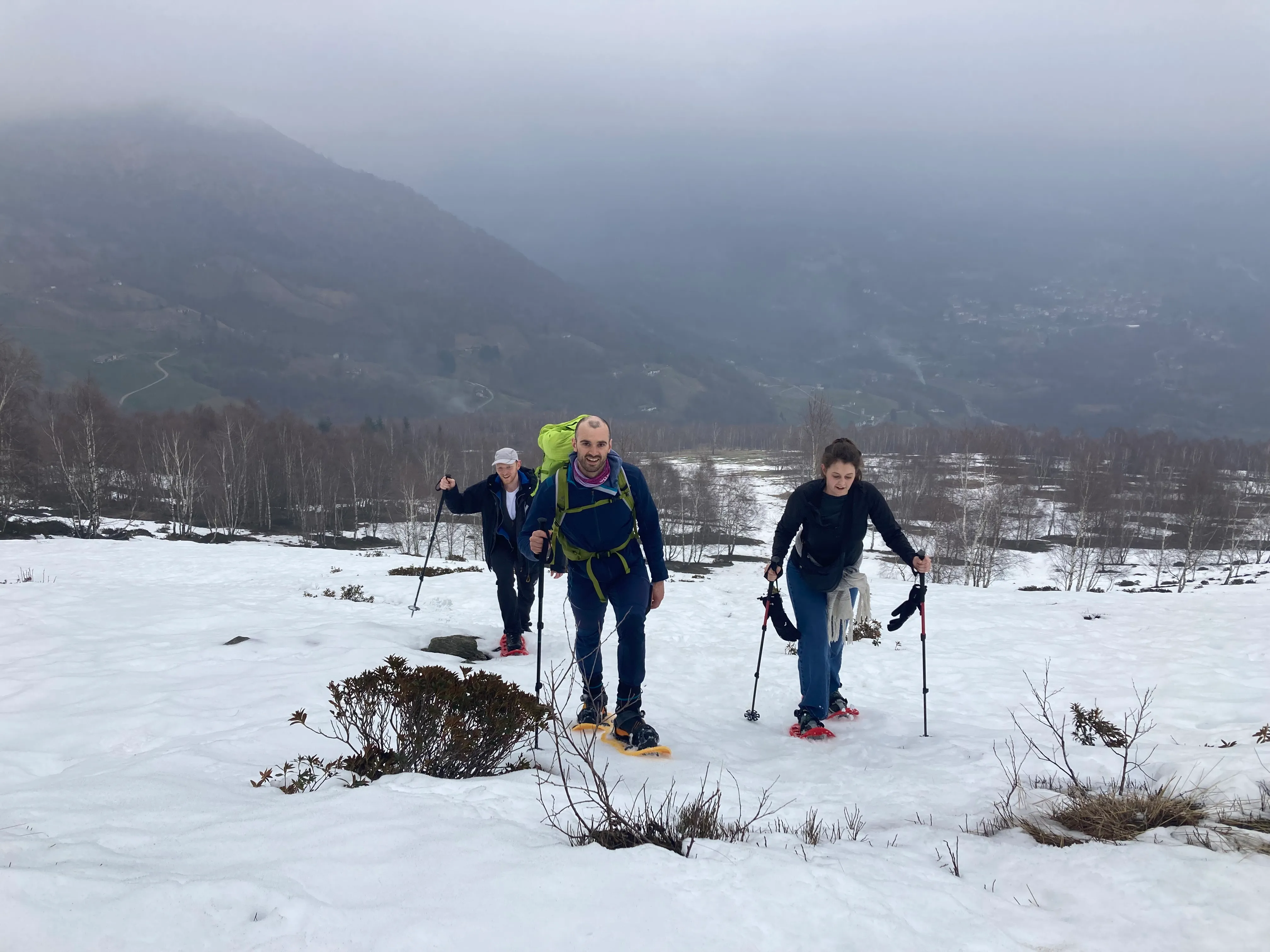 Group hiking on a hillside